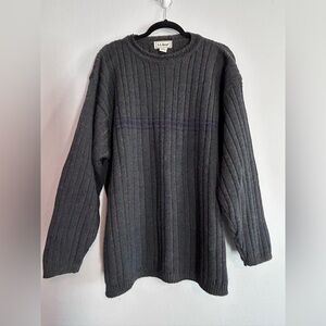 Vintage LL Bean 100% wool sweater ribbed 90’s preppy green chest stripe classic